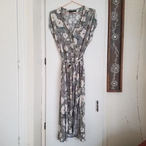 Zara Grey Floral Button Up Dress